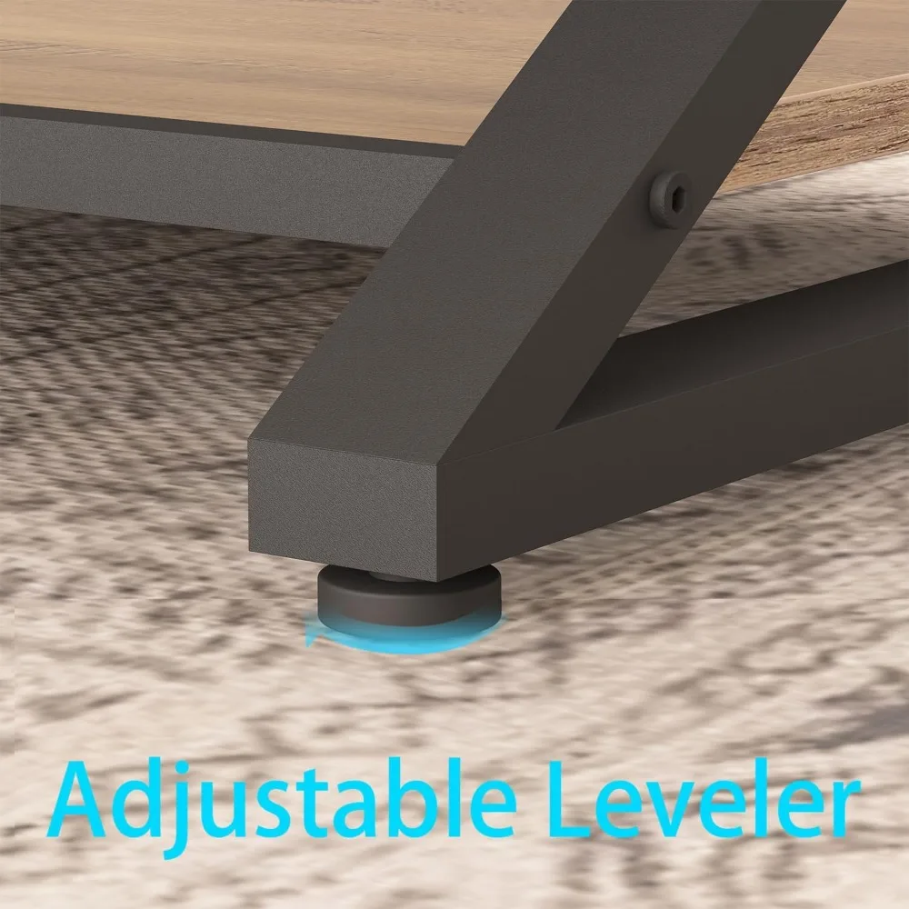 Rustic Wood Coffee Table, Farmhouse Living Room Table, Sofa Table with Storage & Display Shelf, 2 Tier Rectangle Tea Table