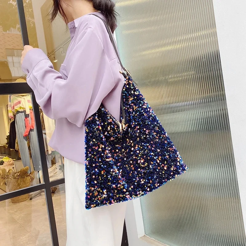 Luxury Sequins Women Shoulder Bags Designer Handbags Purse Fashion Shiny Large Capacity Hobos Bag Lady Travel Shopping Totes Bag