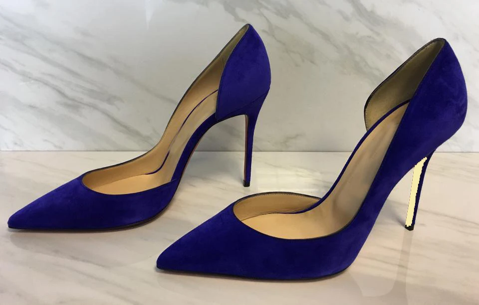 موضة الأزرق الجلد المدبوغ أحذية عالية الكعب مثير أشار تو الخنجر الكعوب النساء فستان الحفلات أحذية 12/10 سنتيمتر #2
