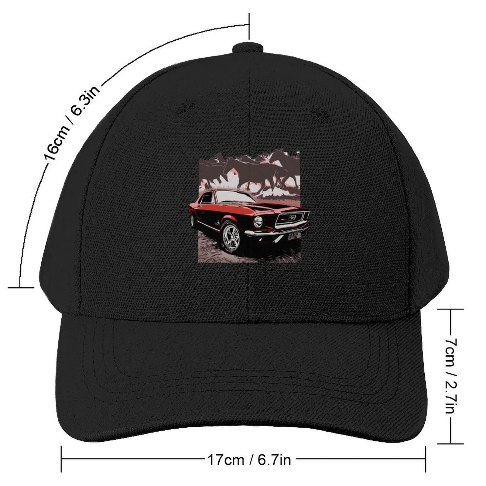 Red 68 Mustang with Horses Baseball Cap Vintage New In Hat Sun Hat For Children Big Size Hat Caps Male Women's