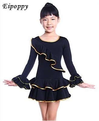 ชุดเต้นรำแขนยาวสำหรับเด็กผู้หญิงกระโปรงชุดเต้นรำละตินใหม่ฤดูใบไม้ร่วง