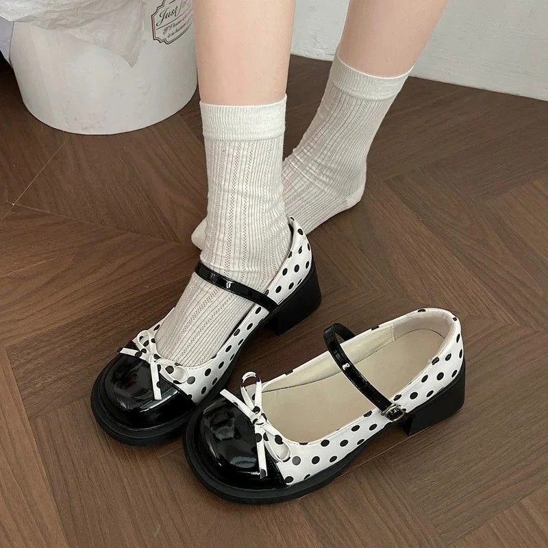 Women's Fashion Color Blocking Square Heel Mary Jane Shoes 2026 Spring and Summer New Korean Style Versatile Shallow Mouth Shoes