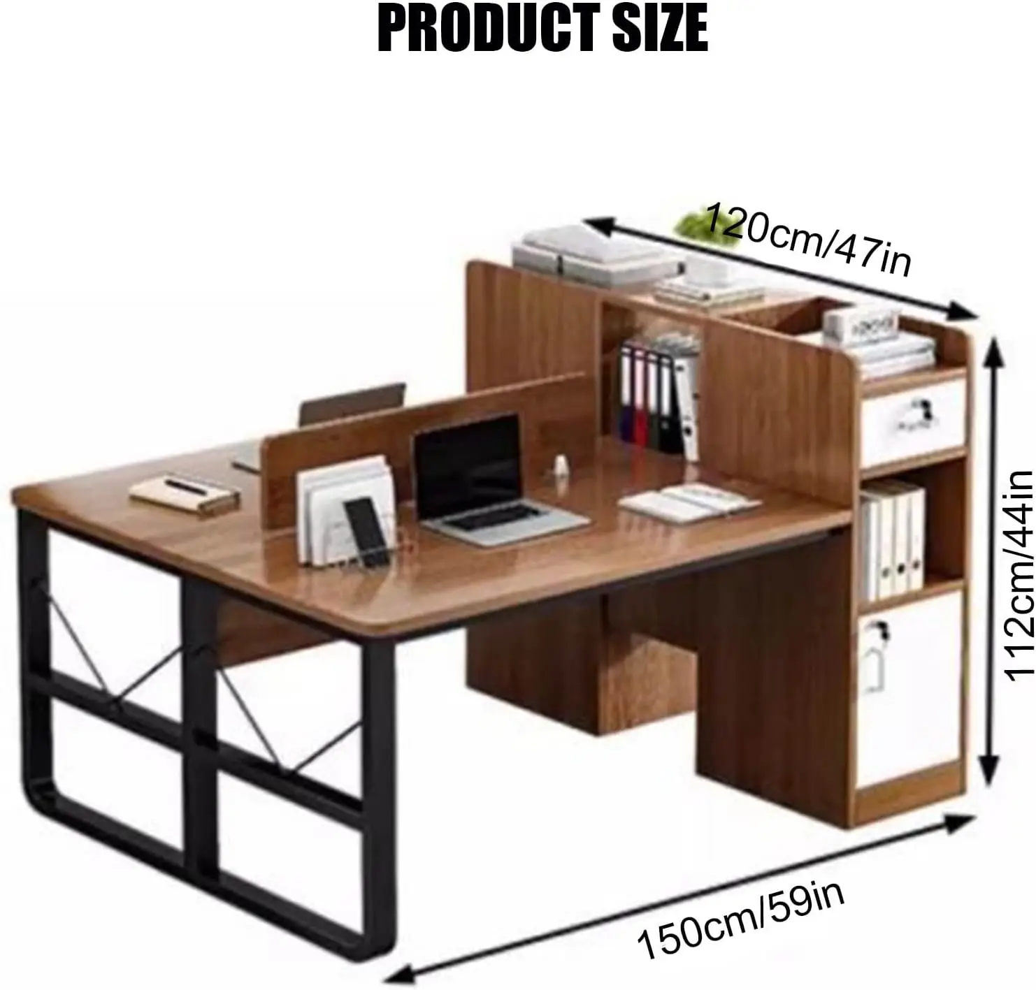 Two Person Desk with Drawers,Double Computer Desk with Partition,Large Wooden Study Table with Storage Cabinet,Modern Simple