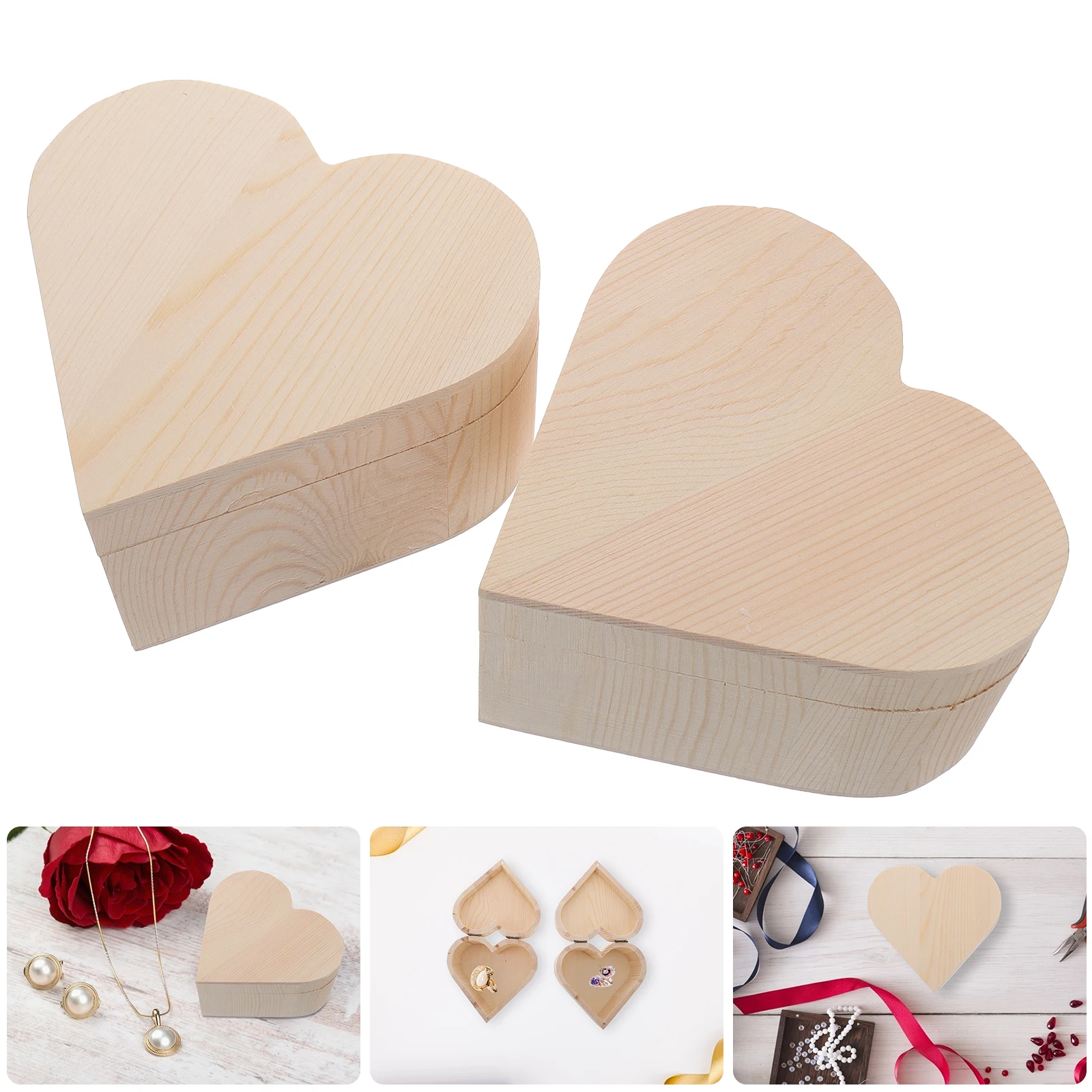 

2pcs Heart Shape Wooden Jewelry Boxes Storage Containers Boxes Wooden Storage Small Portable Suitable Desk Bedroom