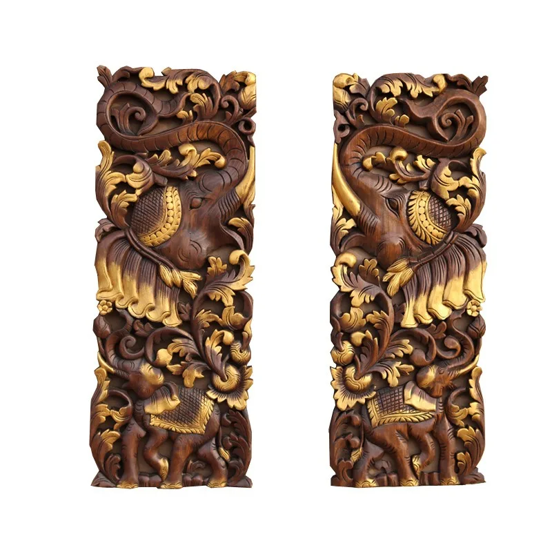South East Asia style pomelo wood carving board, Thai wood carving elephant mural entrance wall decoration solid wood