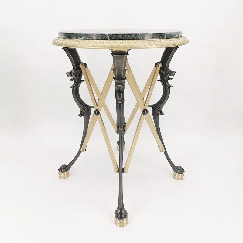 European-style living room pure copper guest marble corner table wabi wind movable small table small coffee table
