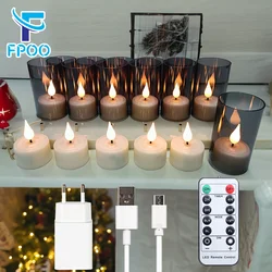 FPOO LED Candle Rechargeable Led Light Remote Control Flashing Flameless Home Decor Candles Led Lighting Tea Light Charging Base