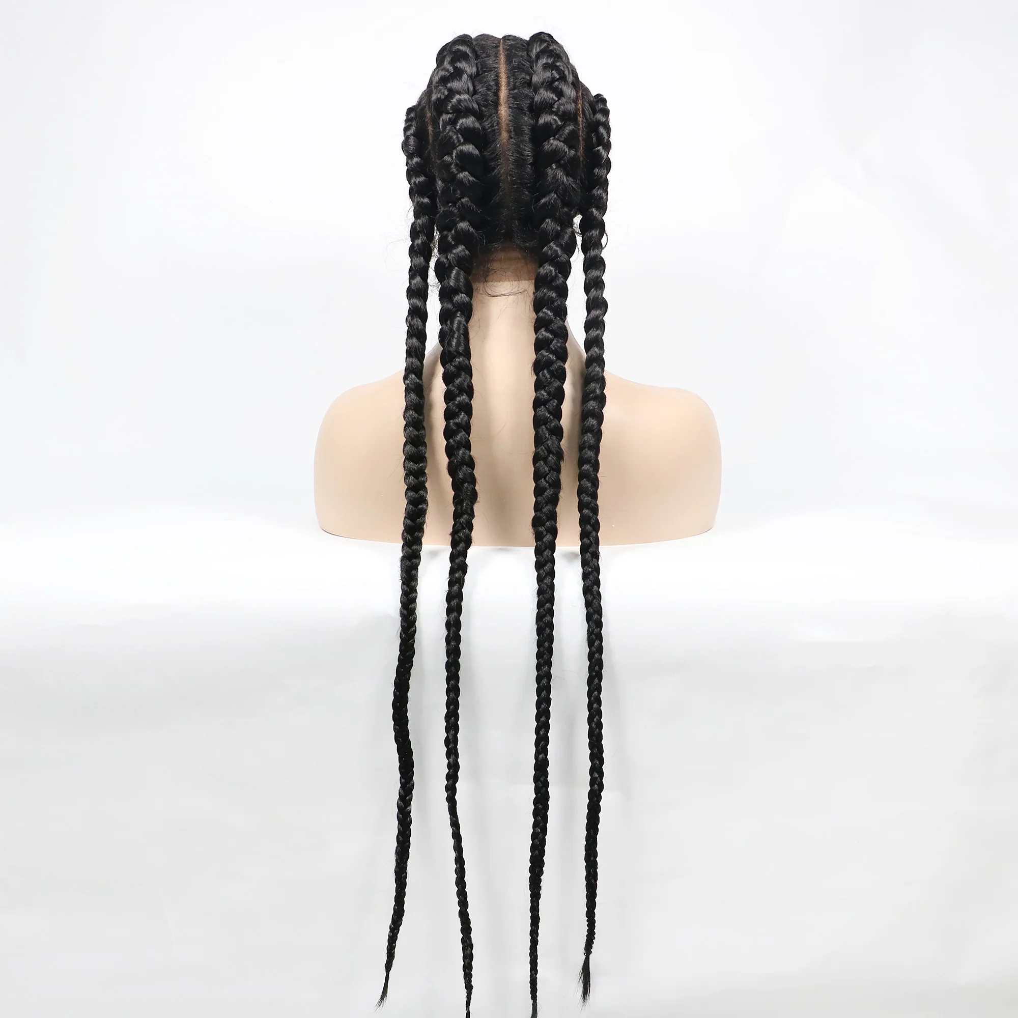 Peluca sintética con trenzas de aciano para mujer, postizo de encaje frontal trenzado Extra largo, doble pelo holandés con pelo de bebé, resistente al calor