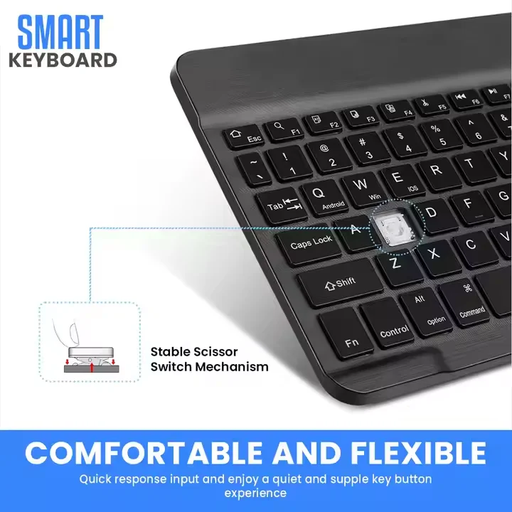 Foldable Wireless Keyboard Mouse Combo Support 3 Devices Black Layout Laptop Phone iPad