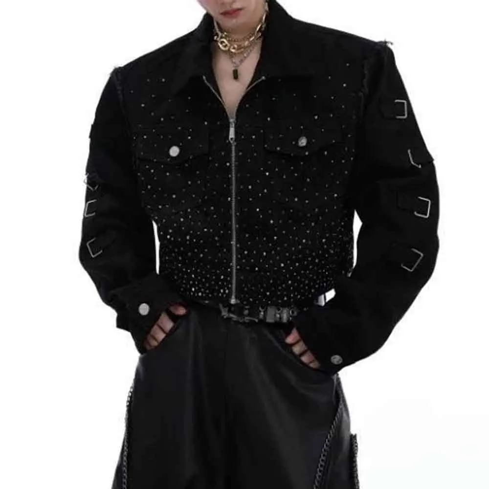 

Winter New Men's Diamond Long-Sleeved Denim Jacket American Retro Fashion Trend High Street Loose Casual Niche Men's Tops 2025