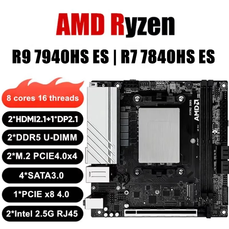 Imagem -02 - Topton-placa-mãe para Jogos Amd Ryzen 7940hs es 7840hs es 2xnvme 4xsata Pciex8 2xddr5 2x2.5g Lan Firewall Nas Itx