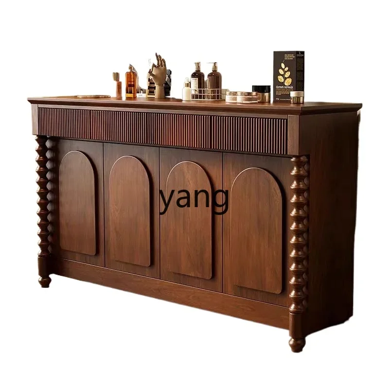 

yjq Retro Roman Column Solid Wood Dining Side Chest of Drawers Multi-Functional Wall Side Cabinet