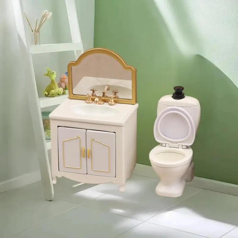 مجموعة مصغرة لبيت الدمى لخزانة حوض الاستحمام 1/12، مثالية لحمام بيت الدمى.