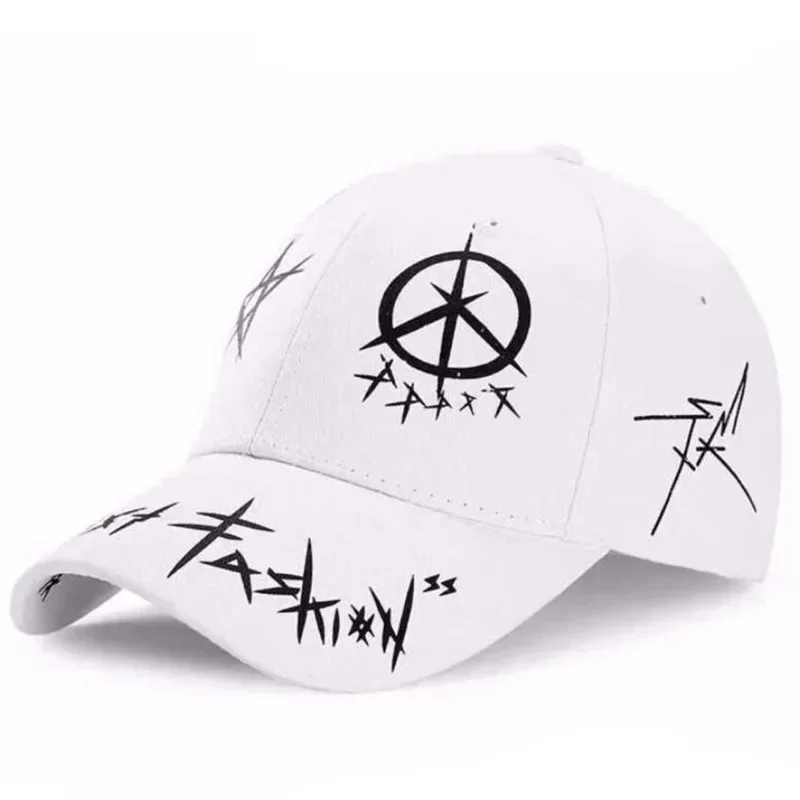 New Unisex Baseball Cap Spring Summer Sun Hat for Students, White Pentagram Graffiti Hip Hop Cap Lightweight Adjustable