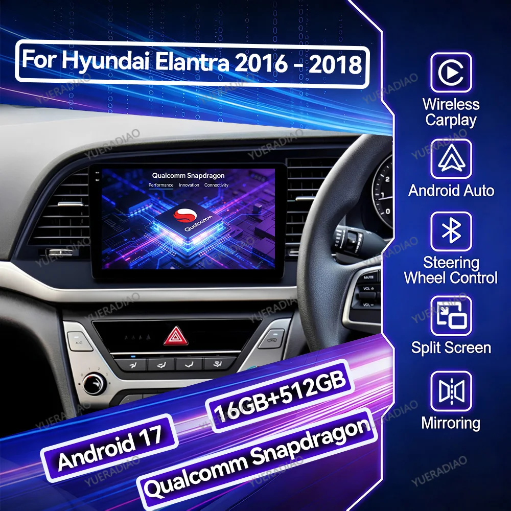 Android 17 Car Radio For Hyundai Elantra 6 2015 2016 2017 2018 Qualcomm BT Multimedia Video Player QLED 2DIN Head Unit 4G WIFI