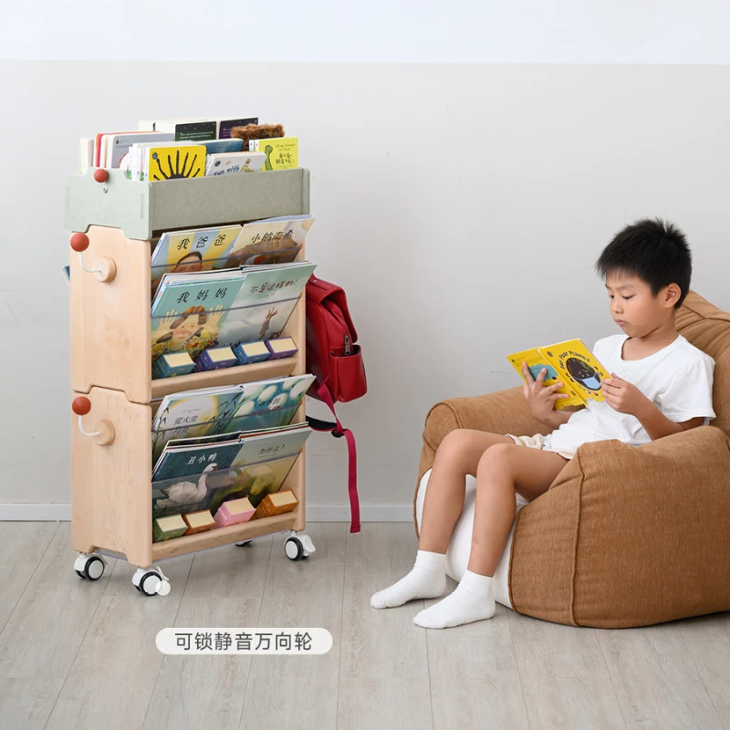 Children's bookshelf can be moved to the floor for household solid wood storage.