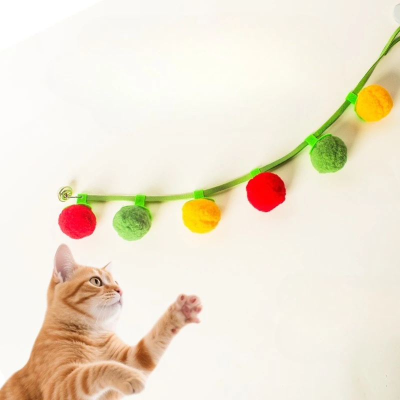 Tomato Cat Teaser String Toy With Bell Self Play Interactive Kitten Toy Boredom Relief Essential Pet Supplies For Cats