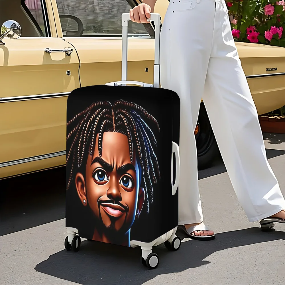 1pc Cartoon Boy Luggage Flap with dreadlocks print. Fits suitcases from 18 to 32 inches; effectively protects your luggage
