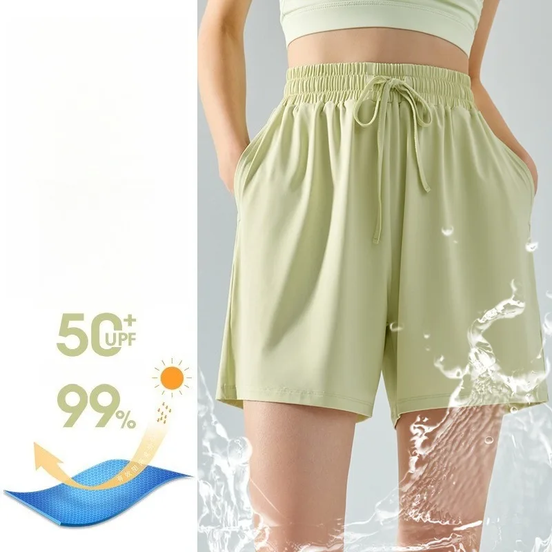 

Women's Micro-wide Stretch Ice Silk Loose Five-point Wide-leg Pants Fitness Sun Protection Shorts