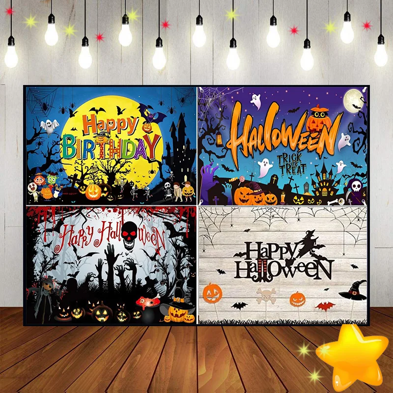 Halloween Clown Castle Photo Background Party Custom Birthday Backdrop Night Baby Shower Spider Photography Backdrops Decoration