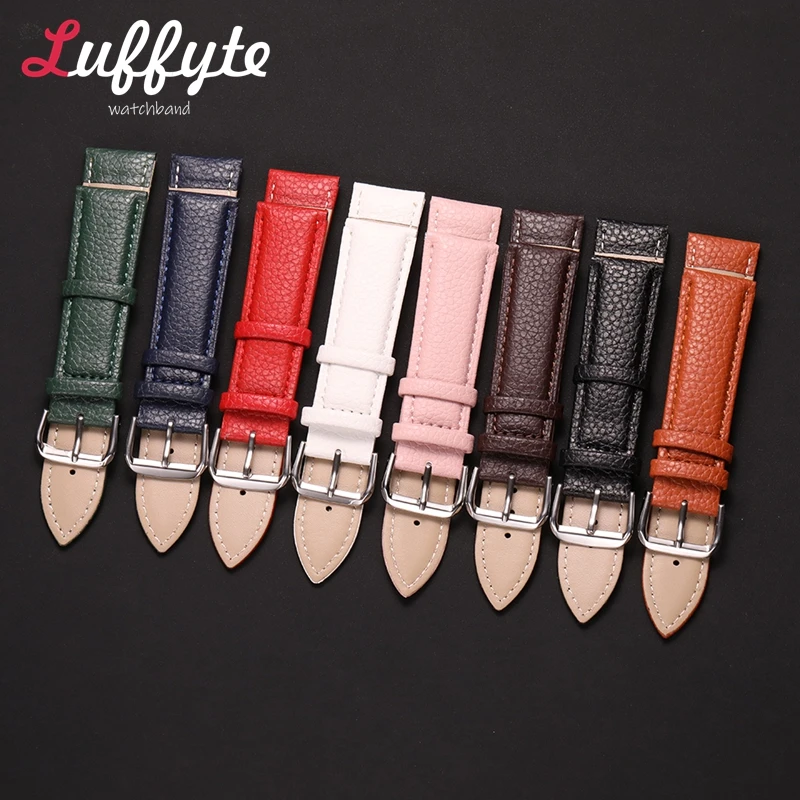 Lychee Pattern Leather Watch Strap 12mm 14mm 16mm 18mm 20mm 22mm Wrist Band Suitable for Women Men Casual Wristwatch Bracelet