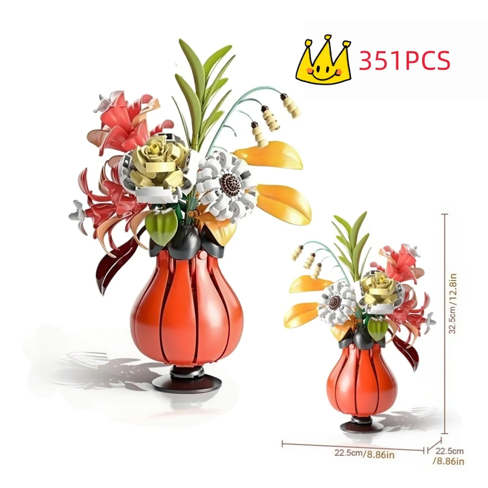 

Креативный букет роз, модель, набор строительных блоков, цветок «сделай сам» с вазой, растение в горшке, декоративная игрушка «сделай сам», подарки на Рождество и день рождения