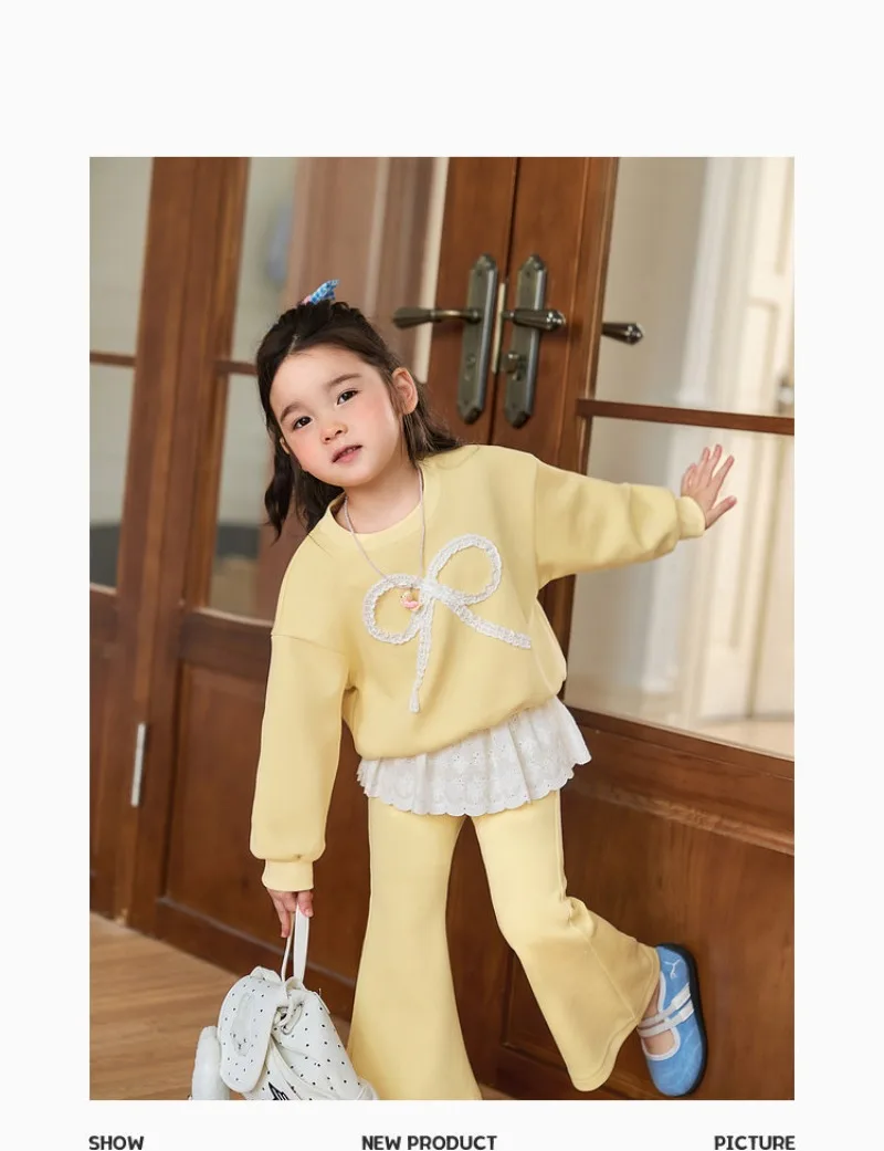 RAISE 2-8 Jahre Kinder Mädchen Zweiteiliges Outfit Herbst Kinder Mädchen Schleifen-Sweatshirt Trainingsanzüge 2026 Spitzenbesetzte Schlaghose Outfits – Detail 22