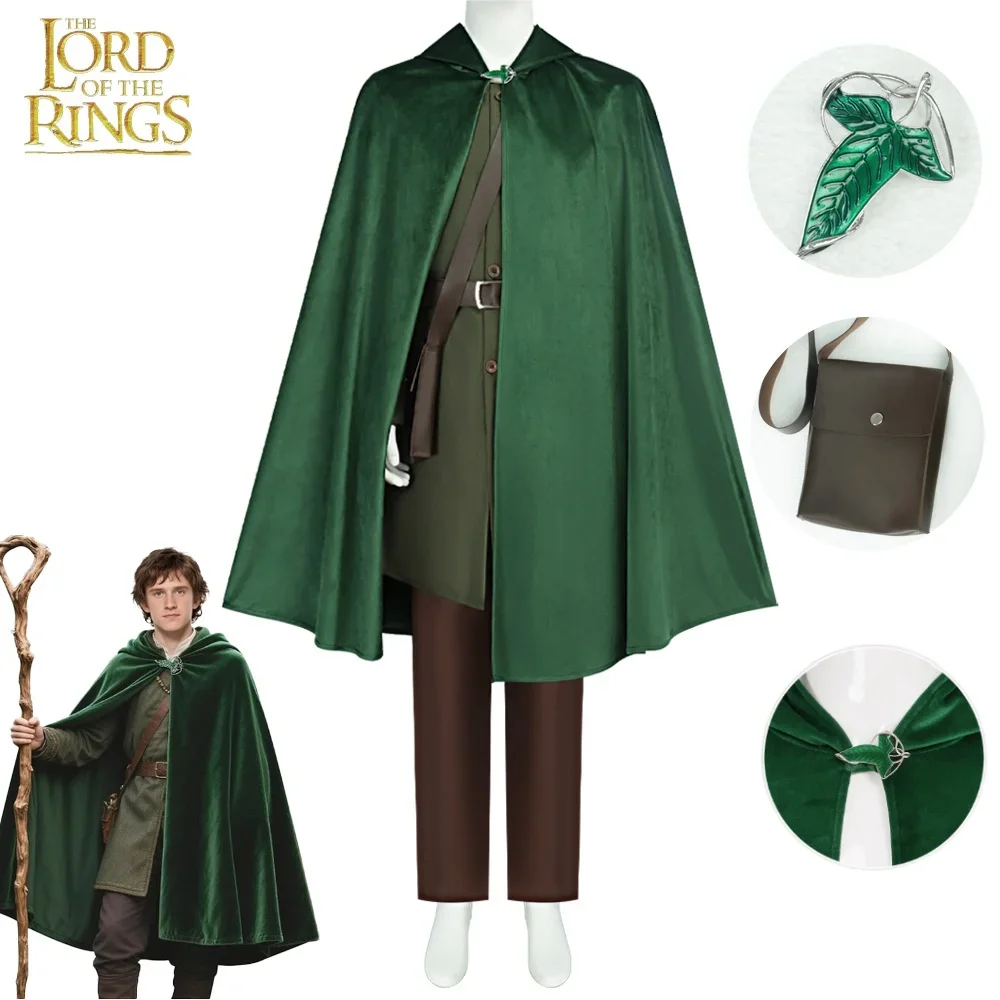 Film-Cosplay-Kostüm Bilbo Baggins Mittelalterlicher Umhang Renaissance-Halloween-Umhang mit Brosche Party-Outfit