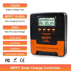 MPPT 10A 20A 30A 40A 50A 60A Solar Charge Controller 12V 24V Auto PV Regulator 100VDC For Lead Aacid Lithium Battery