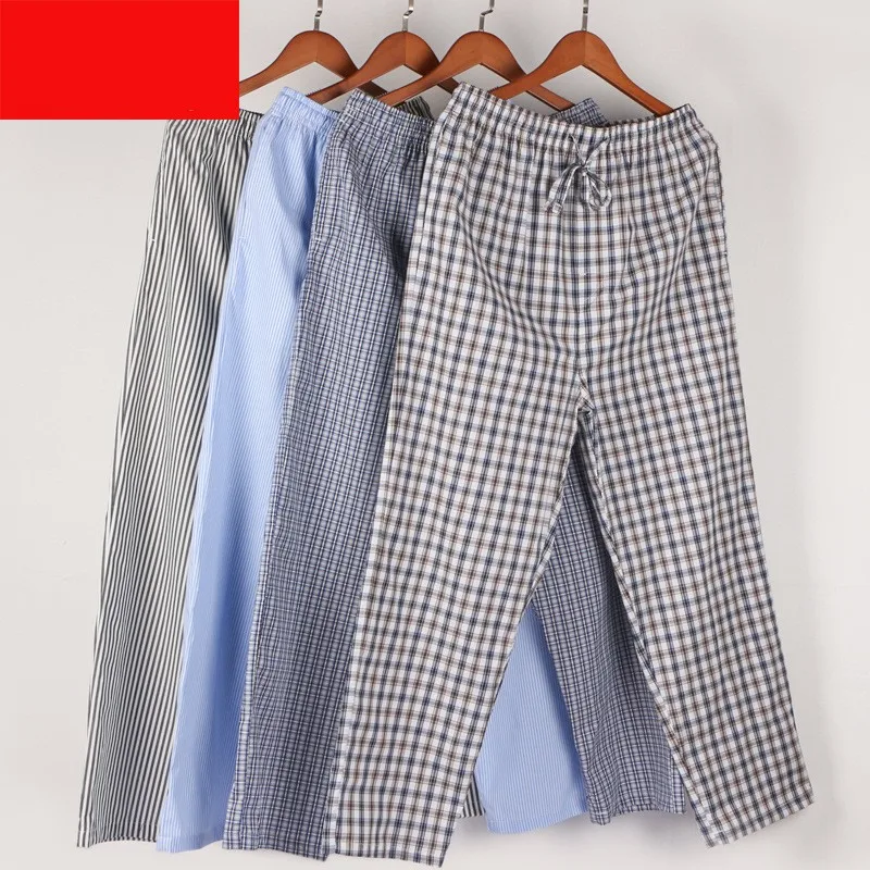 Spring Summer Men 100% Cotton Sleep Pants Male Plus Size Sleepwear Top-end Trousers Men Casual Plaid Home Pants Pantalone