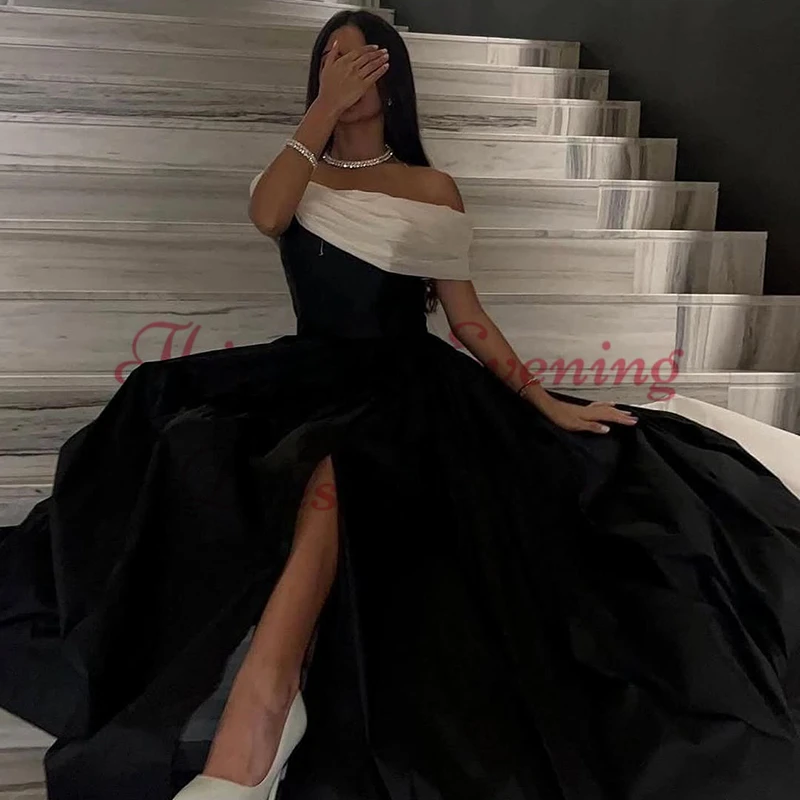 Thinyfull 2025 A-Line Prom Evening Dresses Off The Shoulder Black Split Party Dress Formal Night Cocktail Prom Gowns Customized