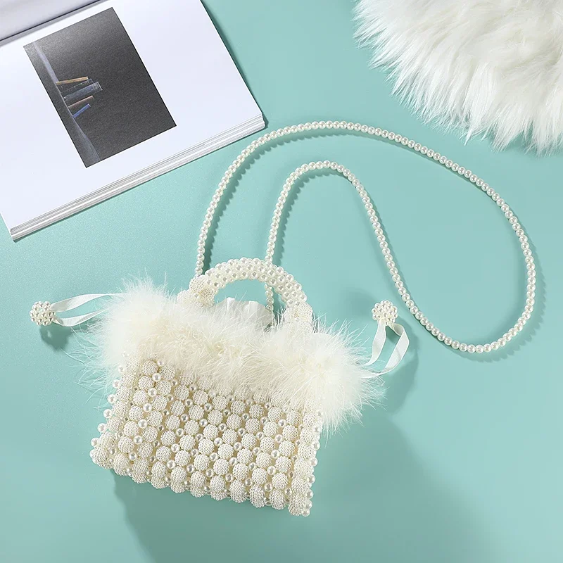 2026 Bags For Ladies Pearl Bag Beaded Plush Handbag Exquisite Winter Style Soft Fur Handmade Clutch Bag Evening Bag for girle