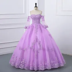 Askısız Quinceanera elbiseler 2024 yeni zarif balo zarif aplikler ile ayrılabilir kollu Vestido De 15 Anos