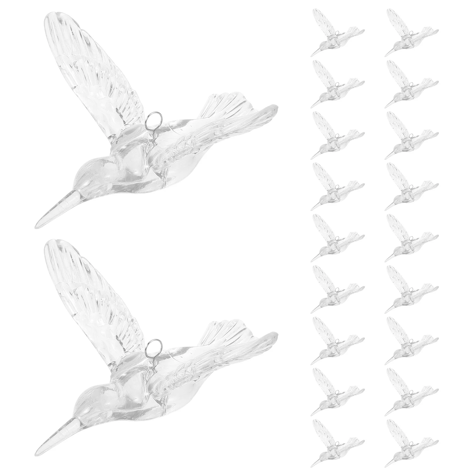 20 قطعة ديكور الطائر الطنان المعلقات الطيور المعلقة لسقف الزفاف حديقة المنزل الاكريليك الطائر الطيور زخرفة حفلة شفافة