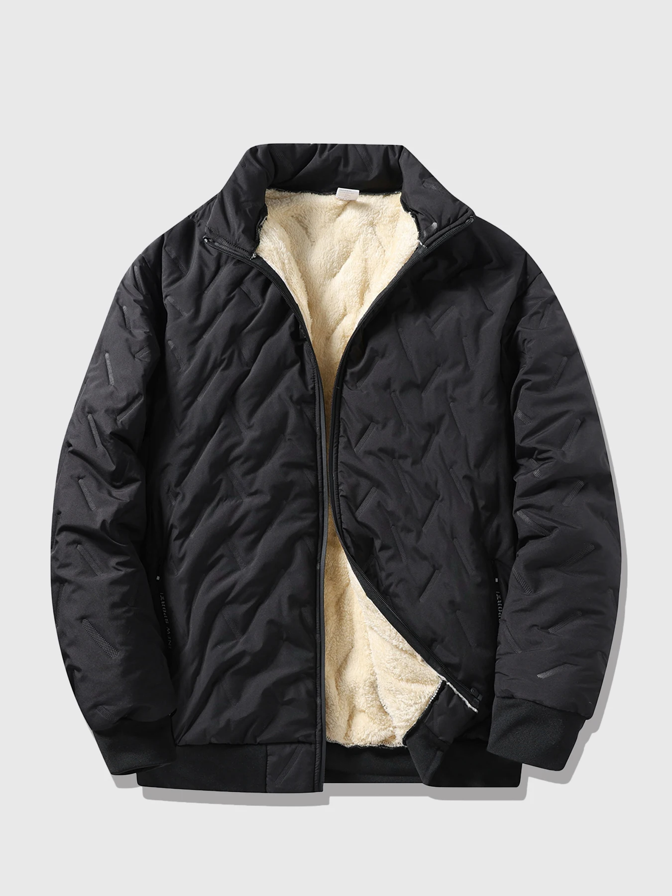 

Men's Zipper Stand Collar Jacket Winter Wool Cotton Warm Coat Windproof Waterproof Casual Outerwear Loose-Fit Jacket Streetwear