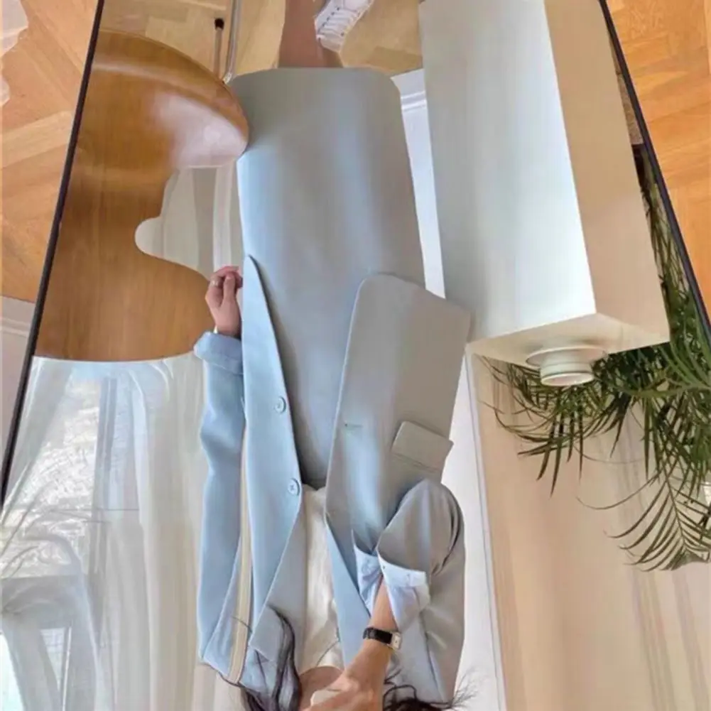 Women Coat Skirt Set Commuting Suit Elegant Women's Office Suit Set with Lapel Coat High Waist Midi Skirt for Stylish