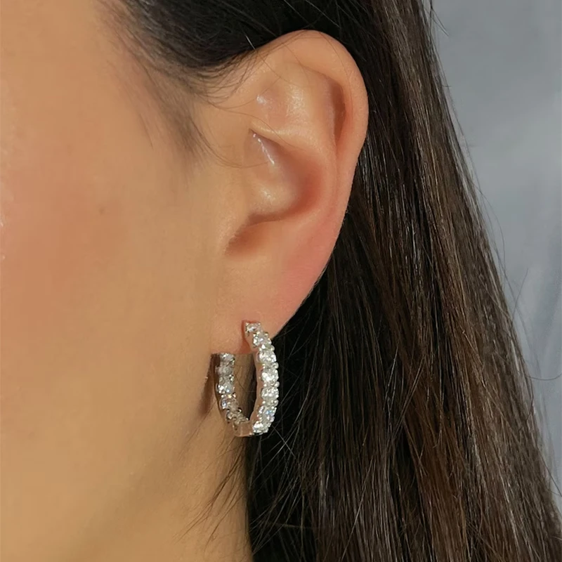 Rrjzz 3 mm brillante, vollfarbige Moissanit-Innen- und Außenreihen-Inlay-Creolen für Damen, luxuriöse ewige Ohrringe, Schmuck, Geschenke – Detail 8
