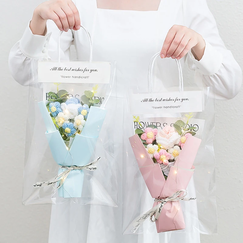 Hand-knitted Wool Bouquet Simulation Rose Sunflower Raw Puffs Flower Day Party Girlfriend Graduation Season Mother's Day Gift