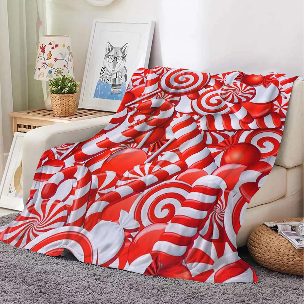 CLOOCL Popular Fashion Winter Blanket Christmas Candy Canes Pattern 3D Printed Flannel Blanket Nap Blanket Christmas Gift