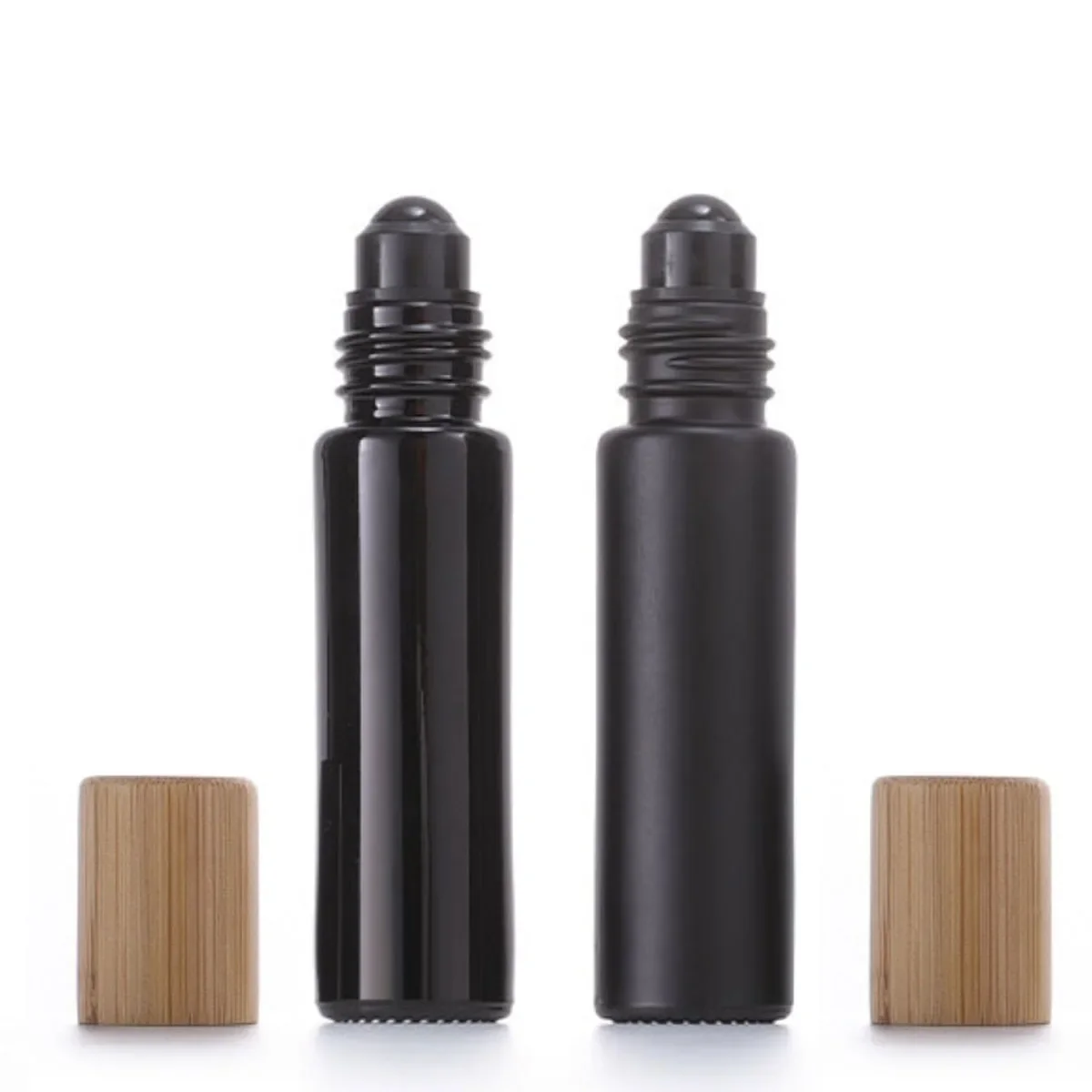 1X 10X 5 مللي 10 مللي زجاج أسود لفة على زجاجة زيت طبيعي حجر السج الطبيعي الكرة الأسطوانة للعطور الروائح إعادة الملء الخيزران