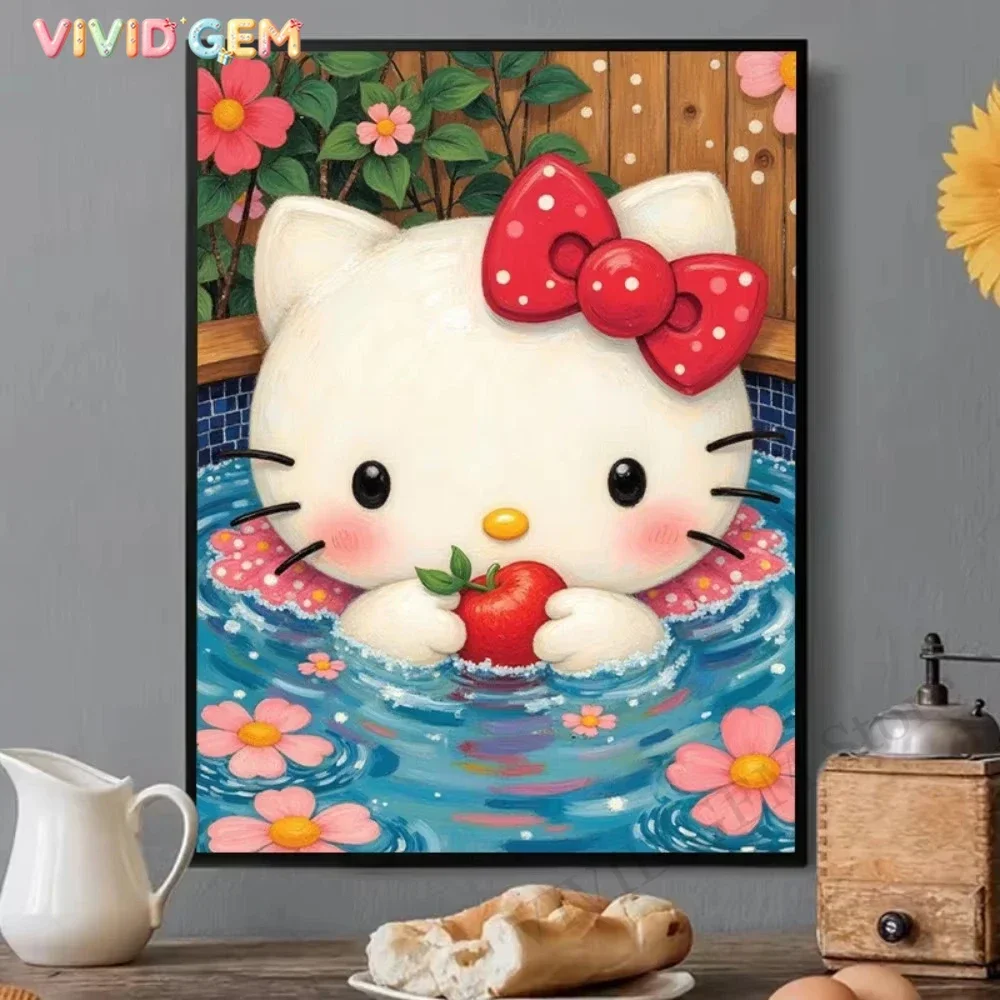 VIVID GEM Sanrio 5D DIY Diamond Painting Hello Kitty Sanrio Kit Cute Hello Kitty Bubble Bath Apple Art Full Drill Rhinestone M