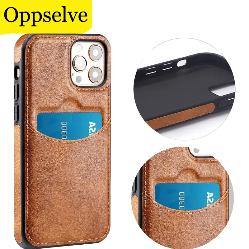 Retro PU Leather Wallet Credit Card Slot Phone Case For iPhone 11 12 13 14 15 Mini Pro Max Plus Luxury Business Phone Cover