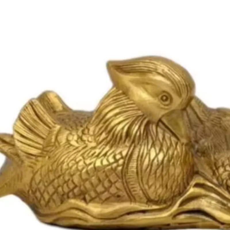 Chinese Rare Manual Brass Couple Of Mandarin Duck Statue Exquisite Small Statues