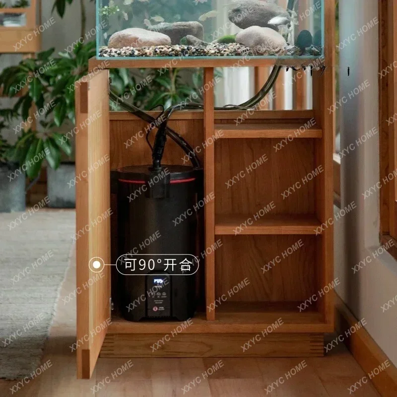 Single door grid cabinet Solid wood storage fish tank bottom cabinet base Multifunctional cabinet Living room locker