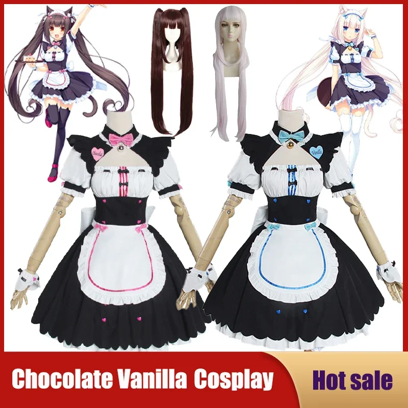 2025 New Anime NEKOPARA Chocolate Vanilla Cosplay Costume Cute Cat Neko Lolita Maid Dress Wig Outfits Girl Women Halloween C abc