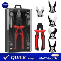 5 in 1 Multi-tool Pliers Set Quick Change Plier Head Set With Wire Cutters Scissors Cable Cutter Wire Stripper Crimping Pliers