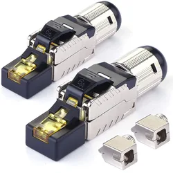 2PC RJ45 CAT6 CAT6A Cat7 CAT8 CAT 8 Connectors ToolFree Zinc Alloy Shielded 40G Ethernet Termination Plugs for 23AWG SFTP Cables