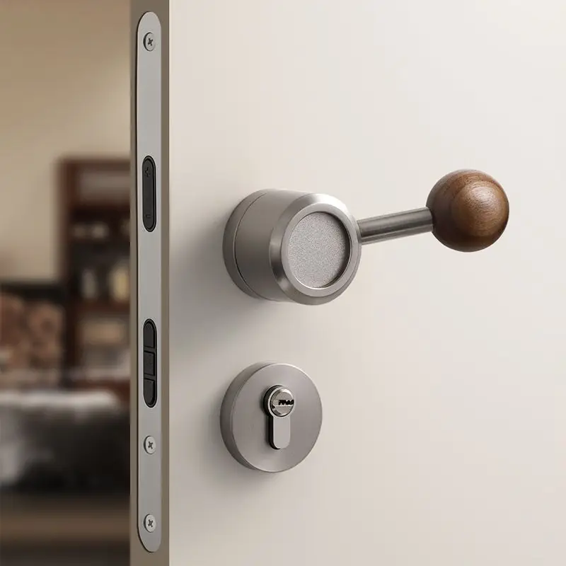 Silver Split Magnetic Silent Wooden Door Lock Interior Bedroom Household Room Door Handle