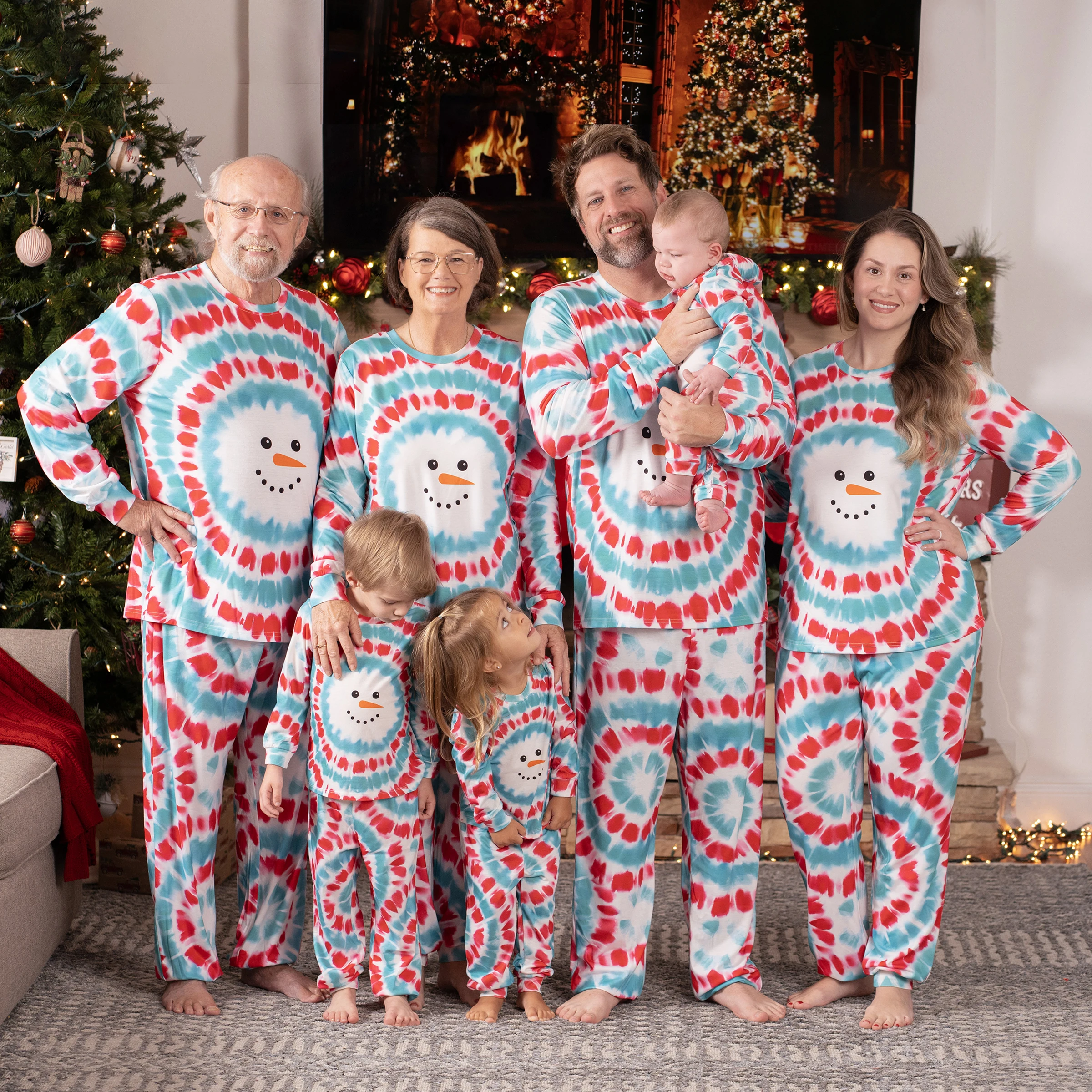 

PatPat Christmas Snowman Print Family Matching Colorful Pajamas Sets