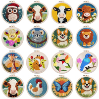 Diy Punch Needle Embroidery Starter Kits Animal Pattern Sewing Kit Funny Easy Yarn Painting Arts DIY Needlework Set For Beginner